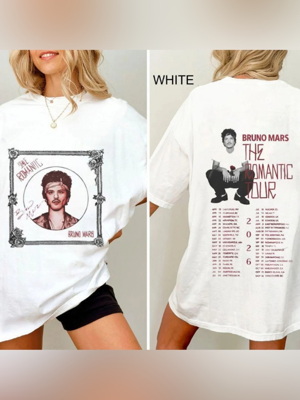 Gildan White Bruno Mars The Romantic Tour 2026 Graphic Tee